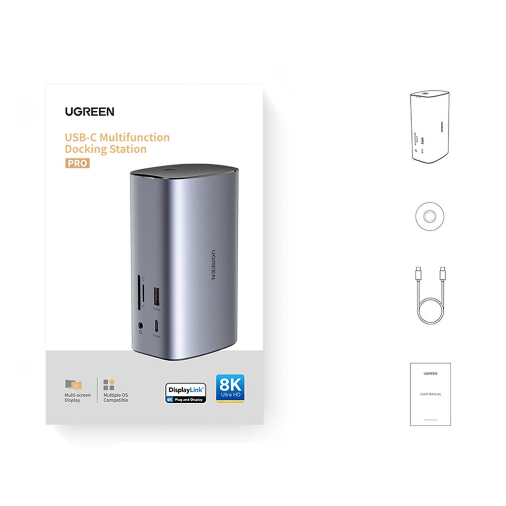 Šakotuvas Ugreen Multifunction HUB 12in1 CM555) USB C USB HDMI DP RJ45 AUX SD TF kaina ir informacija | Adapteriai, USB šakotuvai | pigu.lt