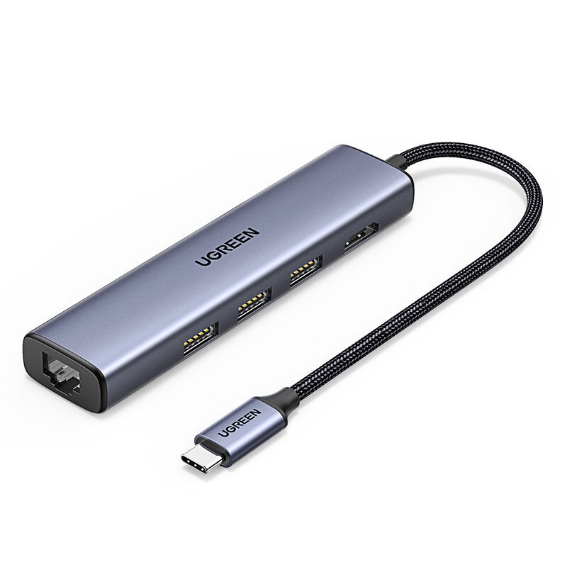 Adapteris Ugreen HUB 5in1 CM475 USB C - 3x USB 3.0 / HDMI / RJ45 kaina ir informacija | Adapteriai, USB šakotuvai | pigu.lt