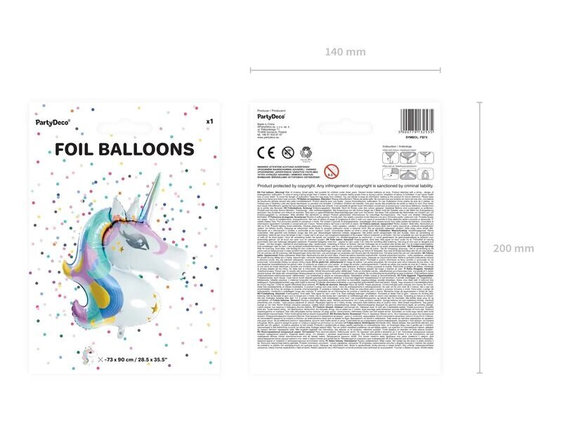 Vienaragio folijos balionas, 1 vnt., 73cm x 90cm, baltas kaina ir informacija | Balionai | pigu.lt