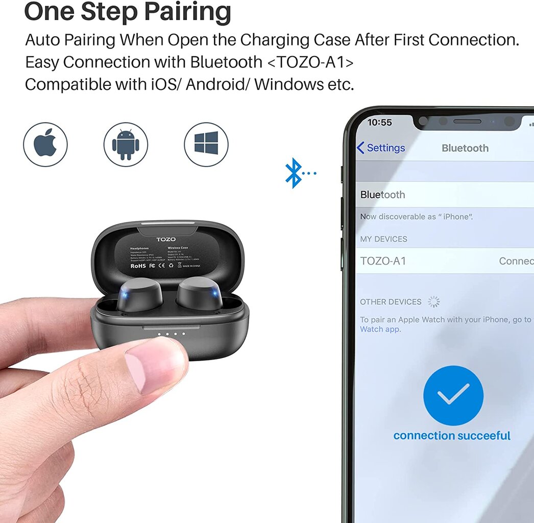 Беспроводные наушники Беспроводные наушники TOZO A1 Mini, чёрные цена |  pigu.lt