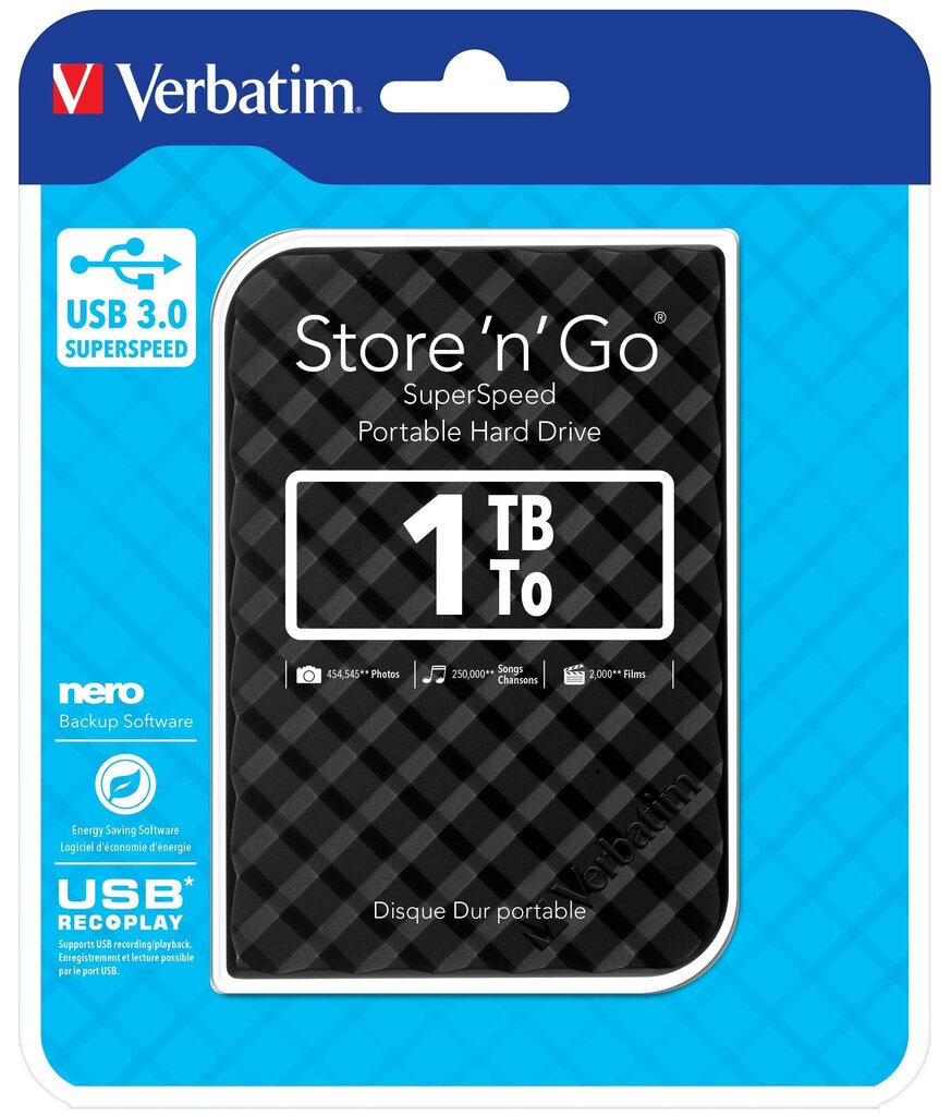 Verbatim Store 'n' Go 2,5'' 1TB, USB 3.0 kaina ir informacija | Išoriniai kietieji diskai (SSD, HDD) | pigu.lt