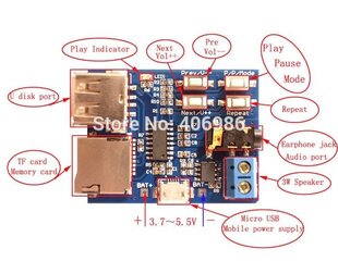 MP3 grotuvo modulis su 2W stiprintuvu USB ir kortelių skaitytuvu цена и информация | Домашняя акустика и системы «Саундбар» («Soundbar“) | pigu.lt