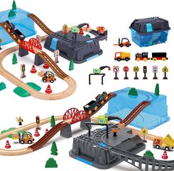 Medinis konstrukcinis komplektas Tooky Toy, traukinys 58 d. kaina ir informacija | Žaislai berniukams | pigu.lt
