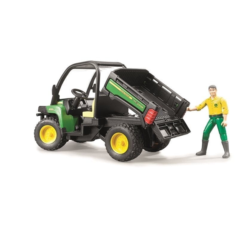 Mažas traktorius Bruder John Deere Gator XUV 855D su vairuotoju, 02490 kaina ir informacija | Žaislai berniukams | pigu.lt