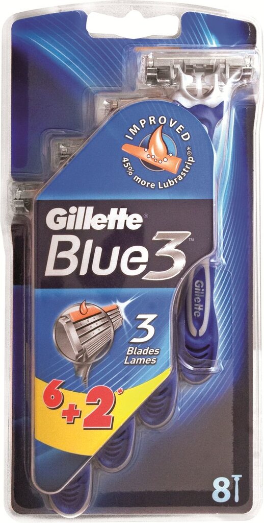 Vienkartiniai skustuvai vyrams Gillette Blue 3 8 vnt. kaina ir informacija | Skutimosi priemonės ir kosmetika | pigu.lt