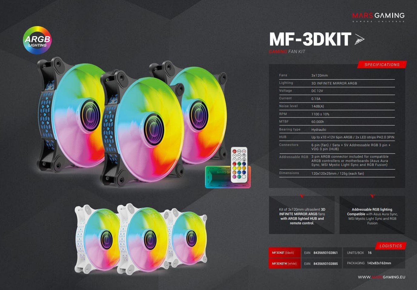 Mars Gaming MF-3DKIT цена и информация | Kompiuterių ventiliatoriai | pigu.lt