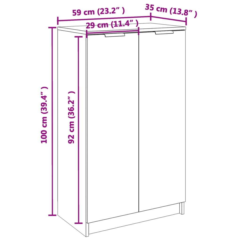 vidaXL Spintelė batams, juodos spalvos, 59x35x100cm, apdirbta mediena kaina ir informacija | Batų spintelės, lentynos ir suolai | pigu.lt