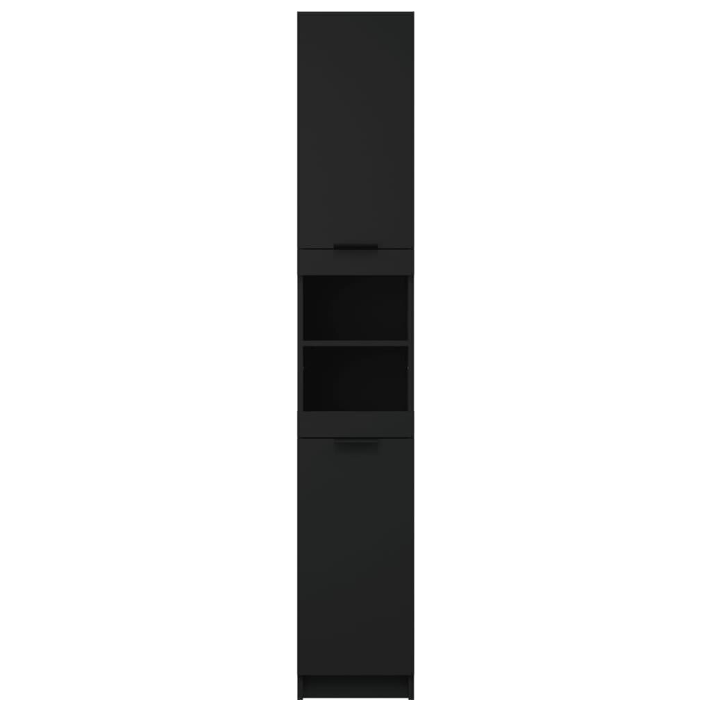 vidaXL Vonios kambario spintelė, juoda, 32x34x188,5cm, mediena kaina ir informacija | Svetainės spintelės | pigu.lt