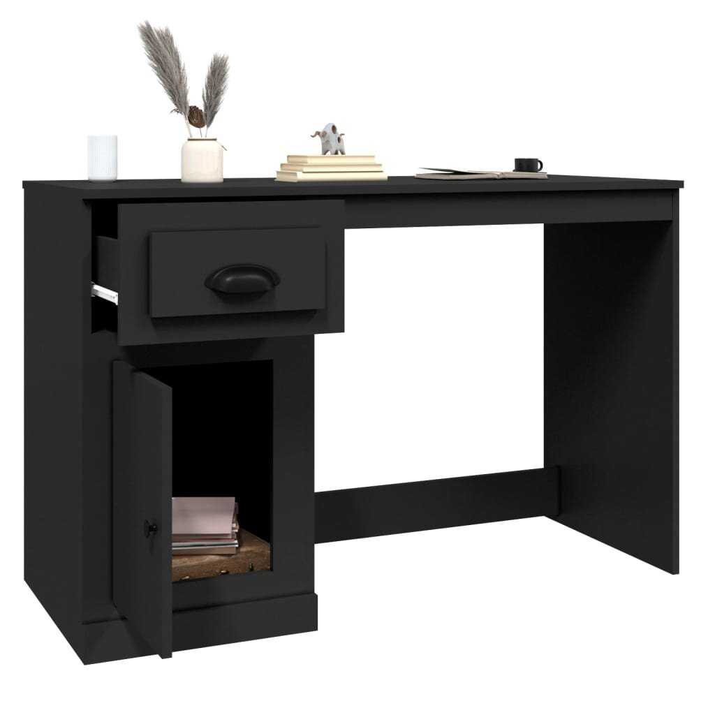 vidaXL Rašomasis stalas su stalčiumi, juodas, 115x50x75cm, mediena kaina ir informacija | Kompiuteriniai, rašomieji stalai | pigu.lt