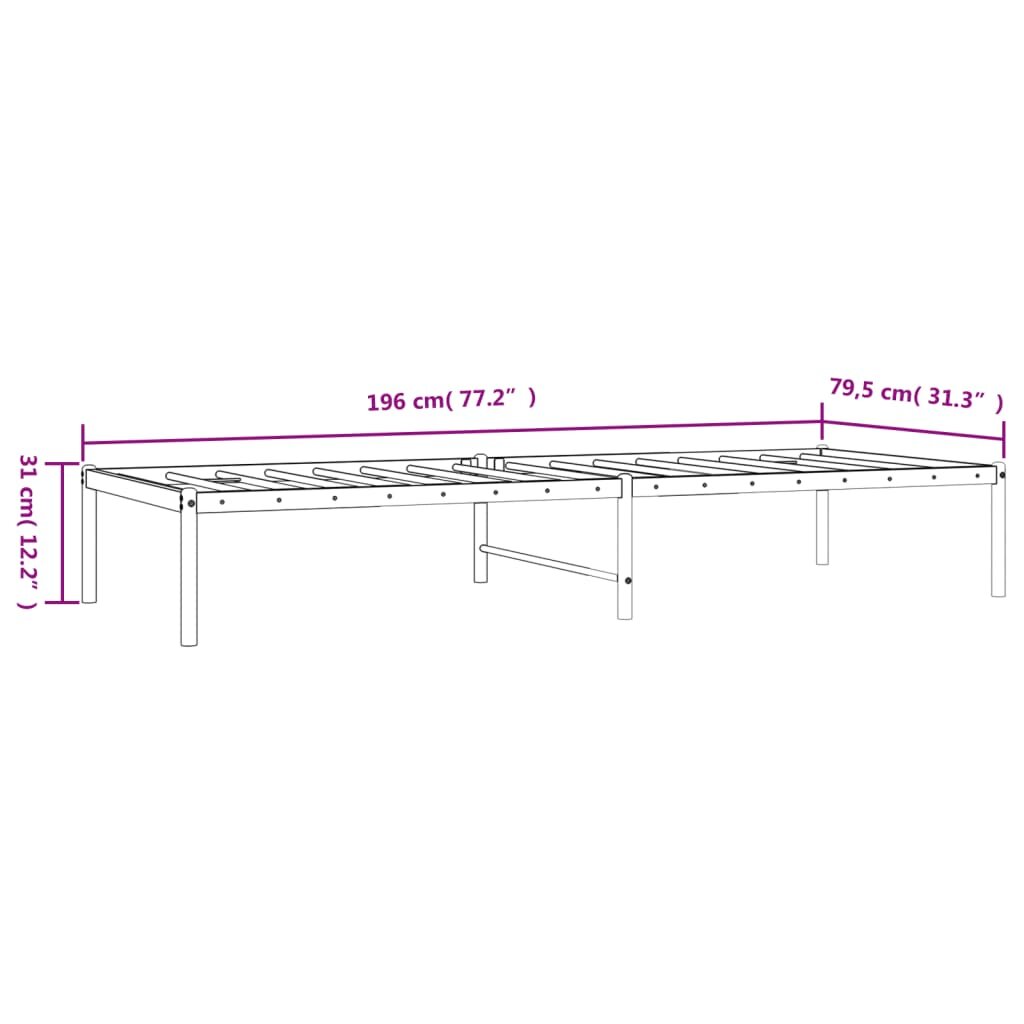 vidaXL Metalinis lovos rėmas, juodos spalvos, 75x190cm kaina ir informacija | Lovos | pigu.lt