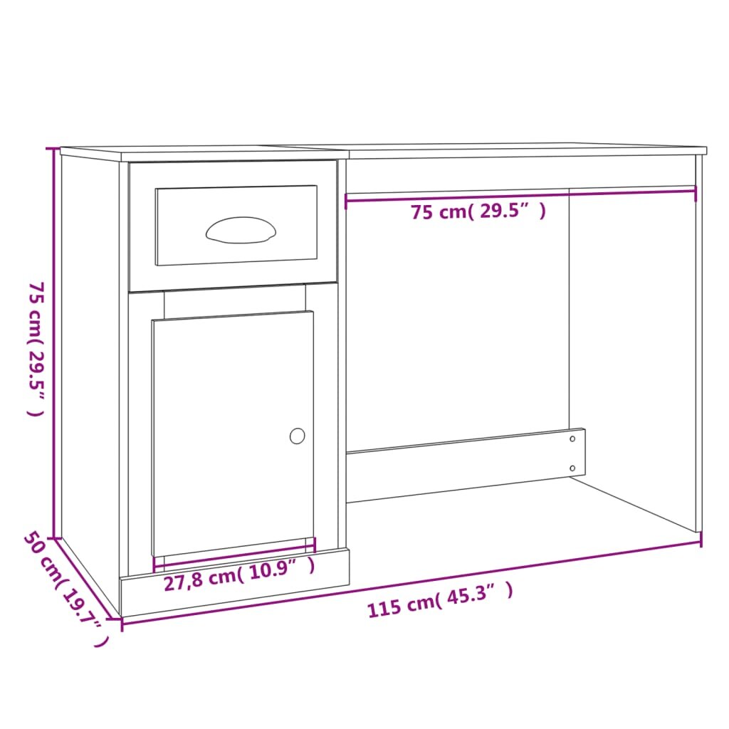 vidaXL Rašomasis stalas su stalčiumi, baltas, 115x50x75cm, mediena kaina ir informacija | Kompiuteriniai, rašomieji stalai | pigu.lt