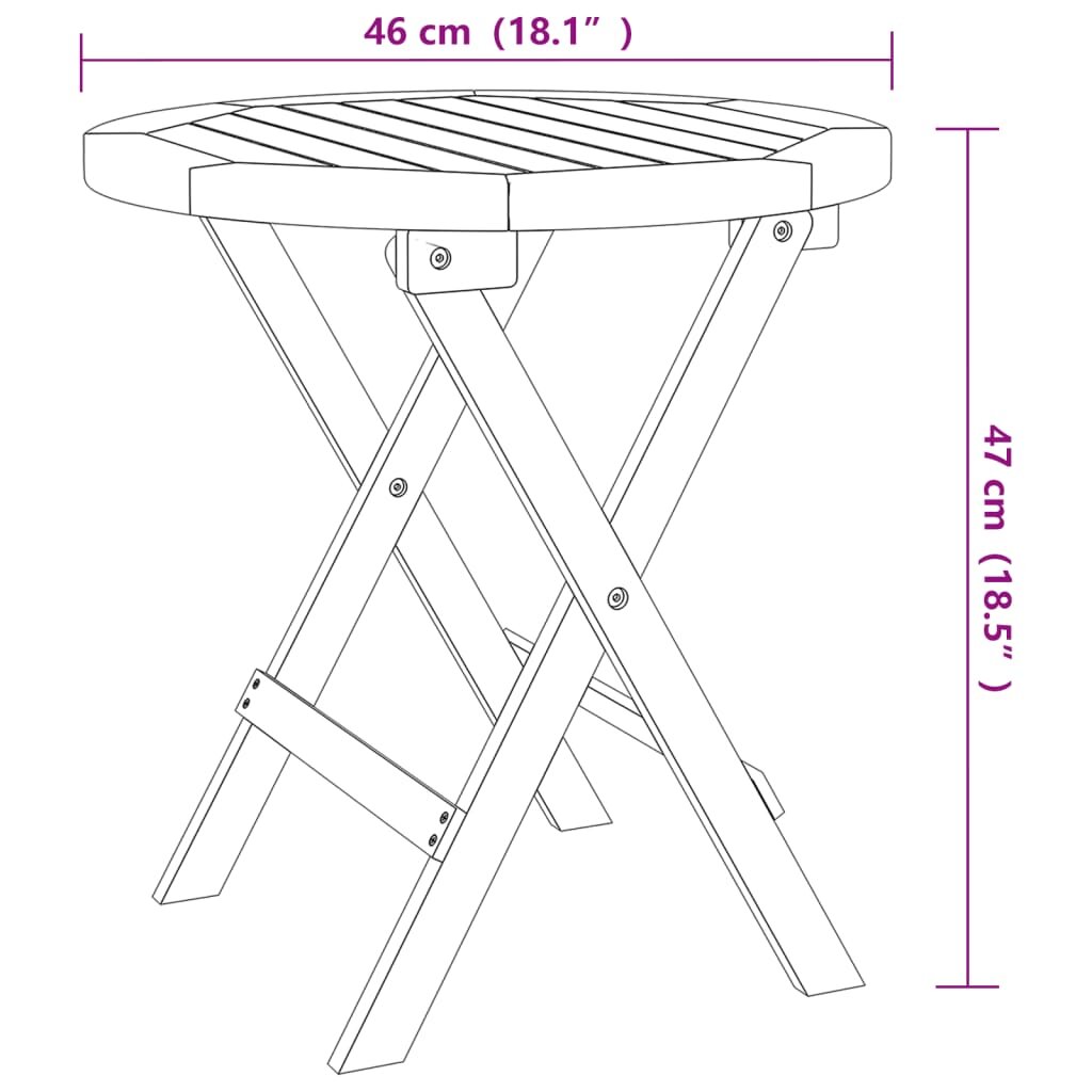 vidaXL Sulankstomas sodo staliukas, 46cm, akacijos medienos masyvas цена и информация | Lauko stalai, staliukai | pigu.lt