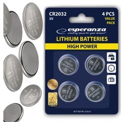 Литиевые батареи Esperanza CR2032, 4 шт. цена и информация | Батарейки | pigu.lt