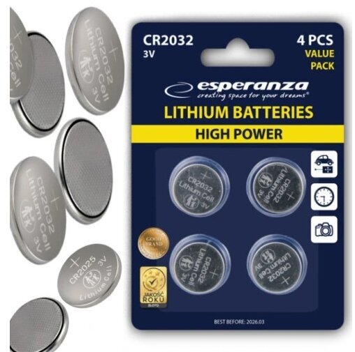 Esperanza Lithium baterijos CR2032, 4 vnt. цена и информация | Elementai | pigu.lt