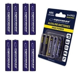 Щелочные батарейки Esperanza AAA 1,5 В (R3/LR3/LR03), 8 шт. цена и информация | Esperanza Освещение и электротовары | pigu.lt