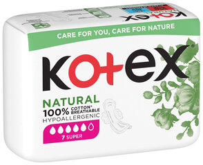 Kotex Natural Hygiene Packages Super 7pc., 10 набор упаковки цена и информация | Тампоны, гигиенические прокладки для критических дней, ежедневные прокладки | pigu.lt