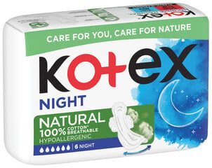 Higieniniai paketai Kotex Natural Night, 10 x 6 vnt. kaina ir informacija | Tamponai, higieniniai paketai, įklotai | pigu.lt