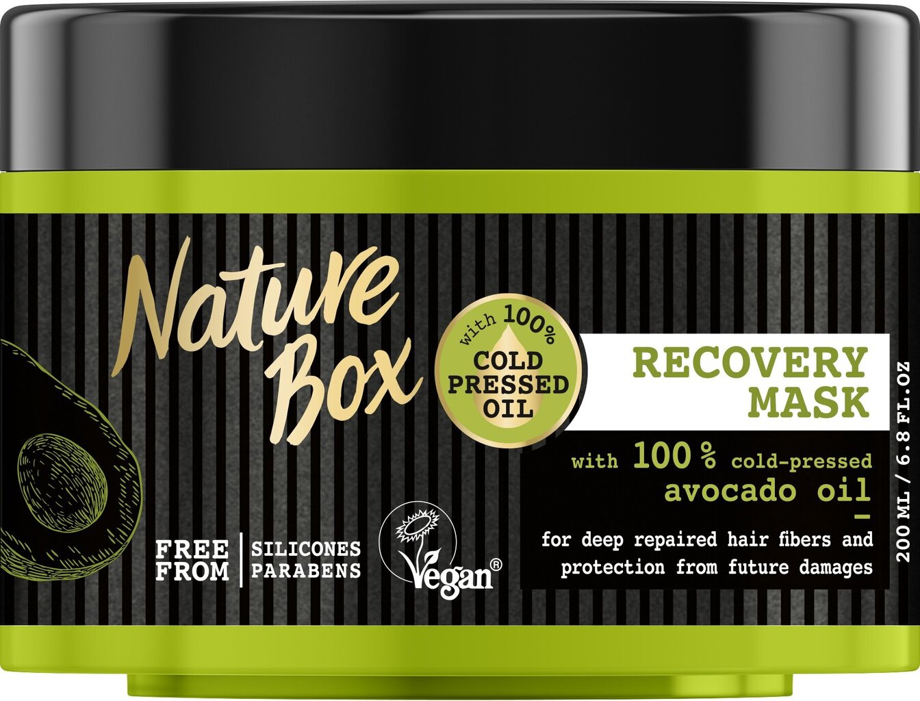 Plaukų kaukė Nature Box Avocado, 3 x 200 ml kaina ir informacija | Priemonės plaukų stiprinimui | pigu.lt