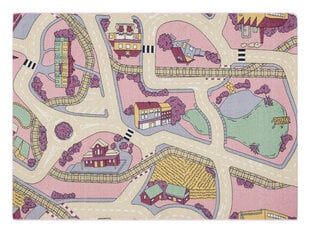 REBEL ROADS КОВРИК Playtime 63 маленький город, противоскользящий детский - розовый / бежевый цена и информация | Ковры | pigu.lt