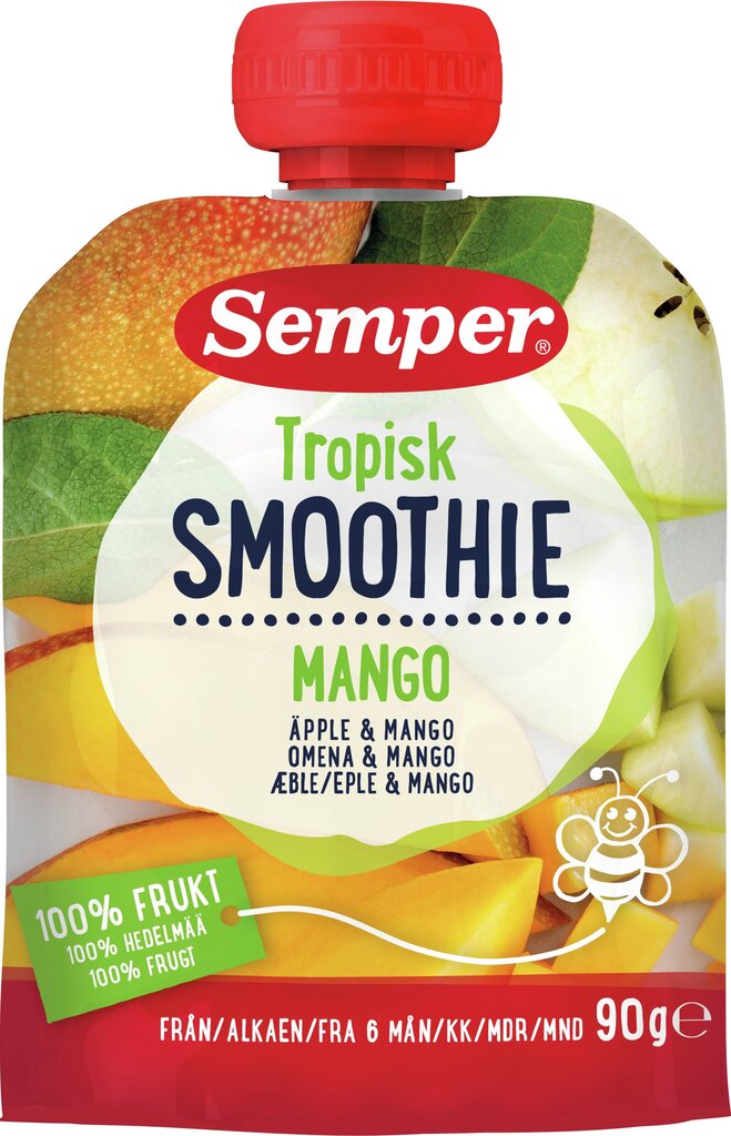 Tropinių vaisių tyrė Semper Smoothie, 6 mėn+, 90g x 6 pakuotės kaina ir informacija | Tyrelės | pigu.lt