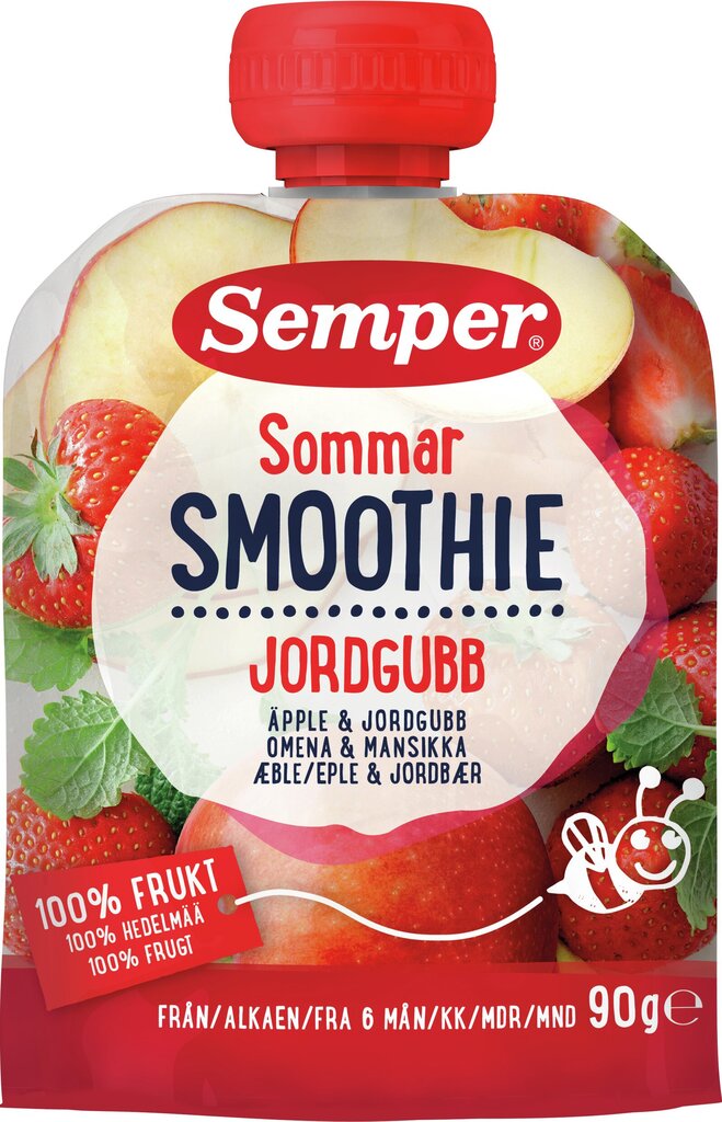 Obuolių ir braškių tyrė Semper Smoothie, 6 mėn+, 90g x 6 pakuotės kaina ir informacija | Tyrelės | pigu.lt