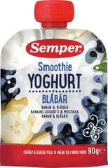 Bananų ir mėlynių tyrė Semper Yoghurt, 6 mėn+, 90g x 6 pakuotės kaina ir informacija | Tyrelės | pigu.lt