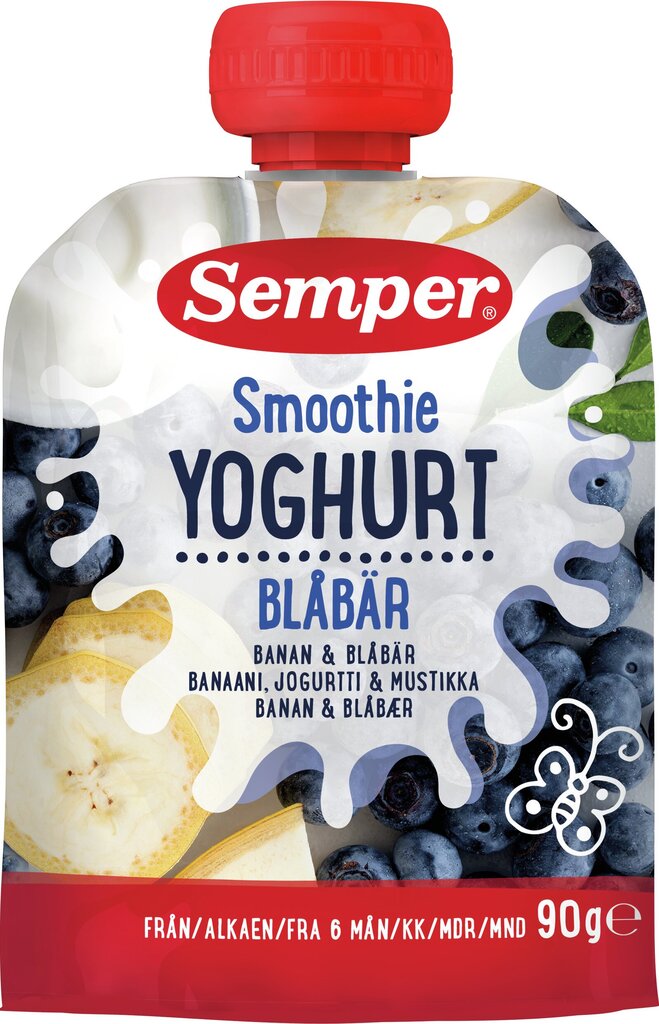 Bananų ir mėlynių tyrė Semper Yoghurt, 6 mėn+, 90g x 6 pakuotės цена и информация | Tyrelės | pigu.lt