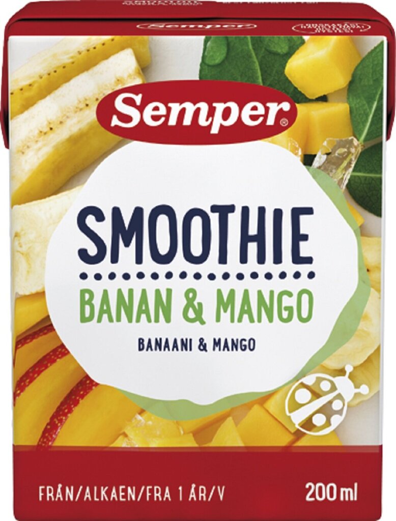 Bananų ir mangų sultys vaikams Semper Smoothie, 12 mėn+, 200ml x 6 pakuotės kaina ir informacija | Tyrelės | pigu.lt