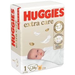 Huggies Soft Sange 1 (2-5 кг) новорожденный, 26 единиц, 4 набора упаковки цена и информация | Подгузники | pigu.lt