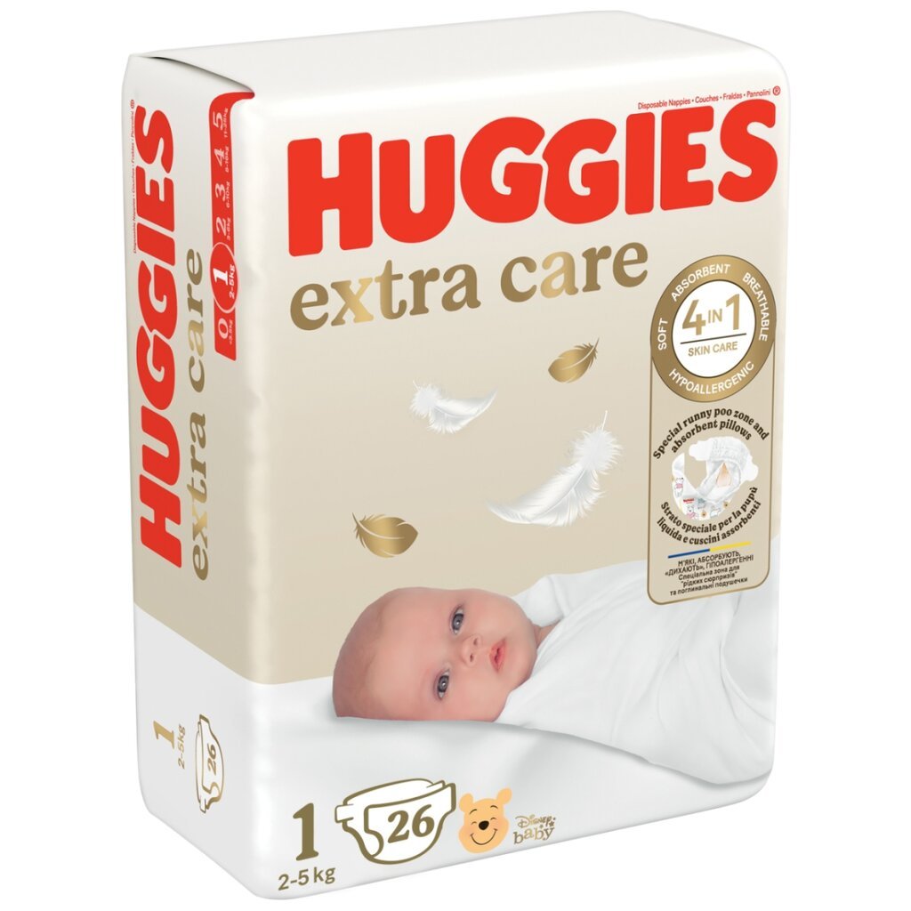 Huggies Soft Sange 1 (2-5 кг) новорожденный, 26 единиц, 4 набора упаковки  цена | pigu.lt