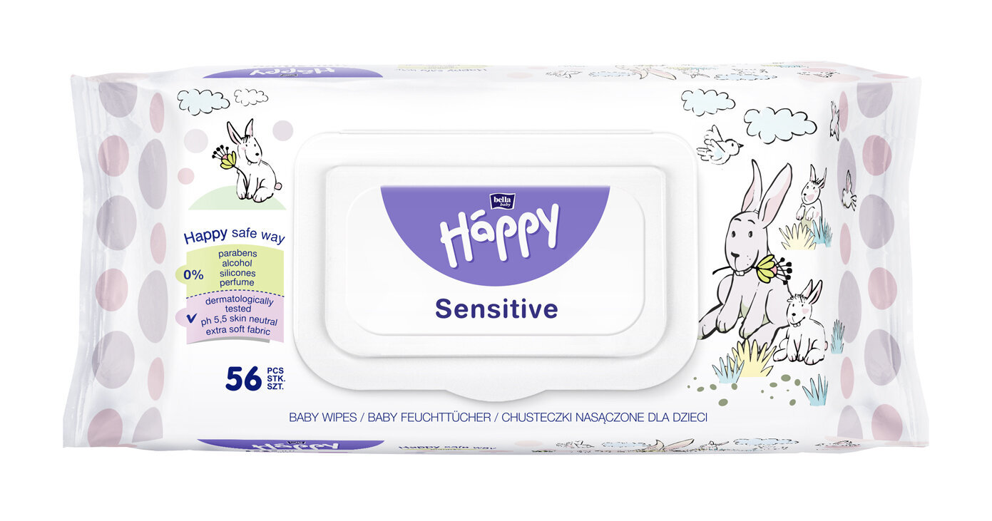 Drėgnos servetėlės Bella Happy Sensitive, 56vnt, 6 pak. kaina ir informacija | Drėgnos servetėlės, paklotai | pigu.lt