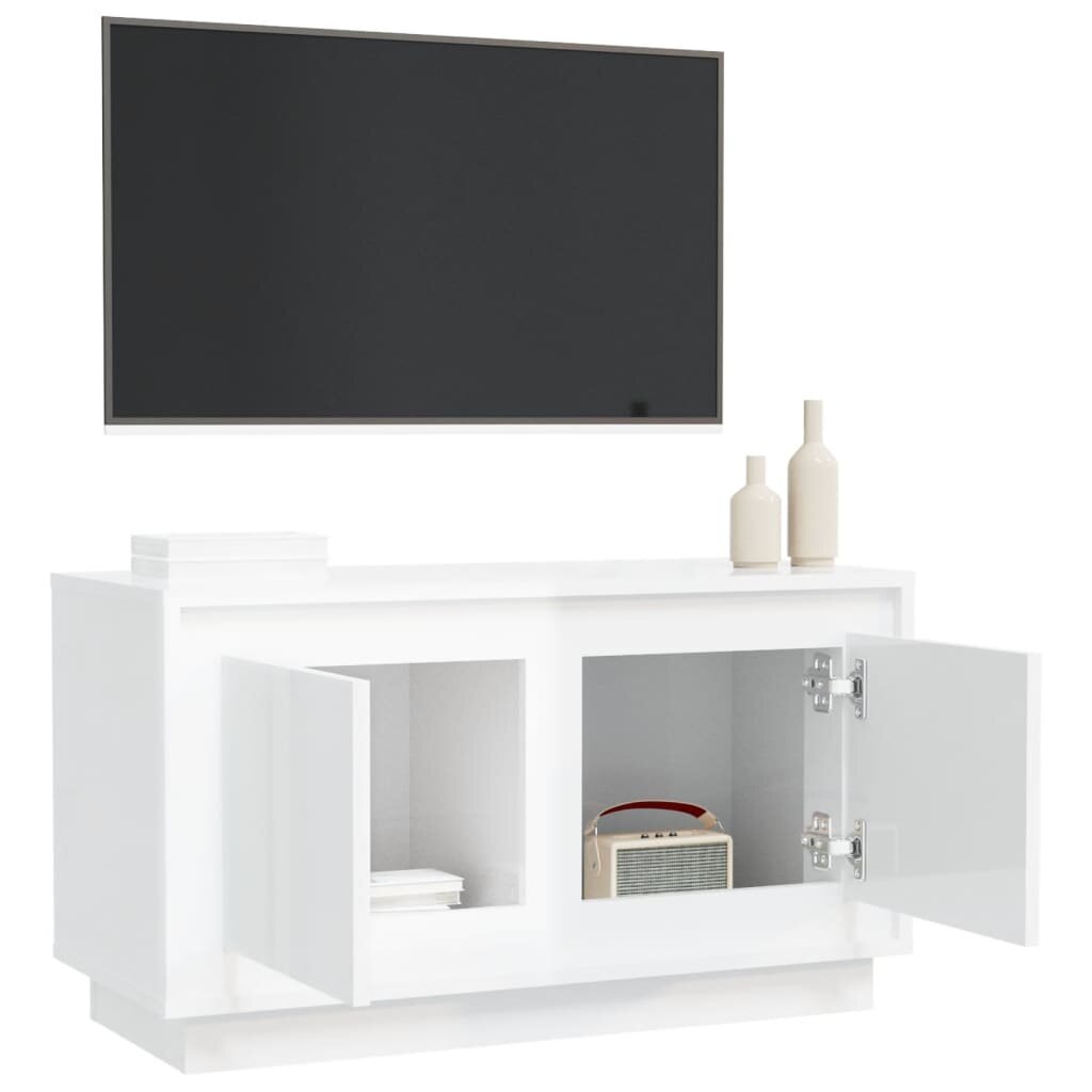 vidaXL Televizoriaus spintelė, balta, 80x35x45cm, mediena, blizgi kaina ir informacija | TV staliukai | pigu.lt