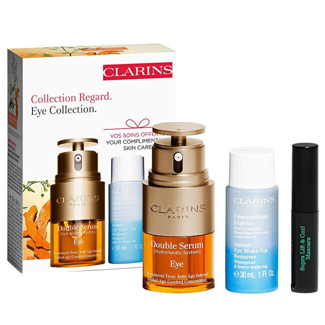 Kosmetikos rinkinys Clarins Double Serum Eye Value Pack moterims: paakių serumas, 20 ml + akių makiažo valiklis, 50 ml + blakstienų tušas Lift & Curl, 3 ml цена и информация | Veido aliejai, serumai | pigu.lt