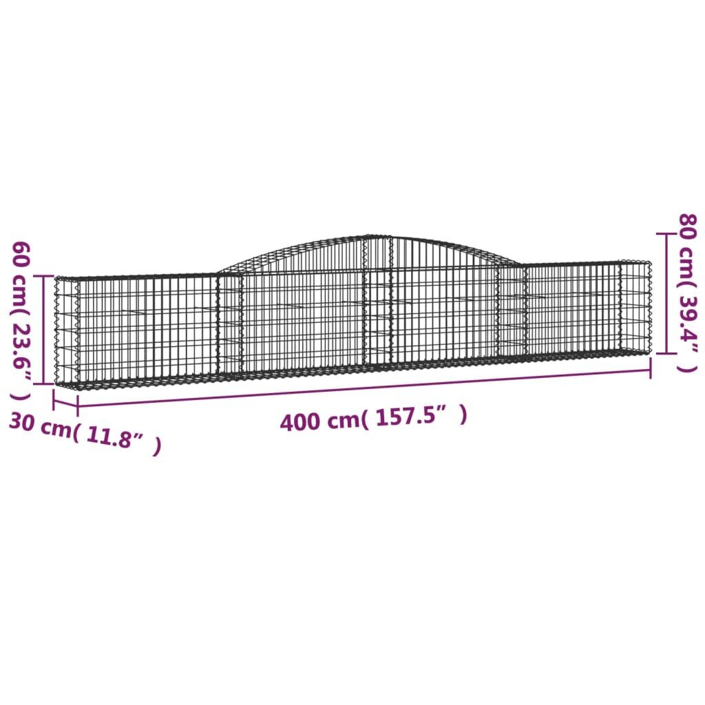 Išlenkti gabiono krepšiai vidaXL, 400x30x60/80cm kaina ir informacija | Tvoros ir jų priedai | pigu.lt