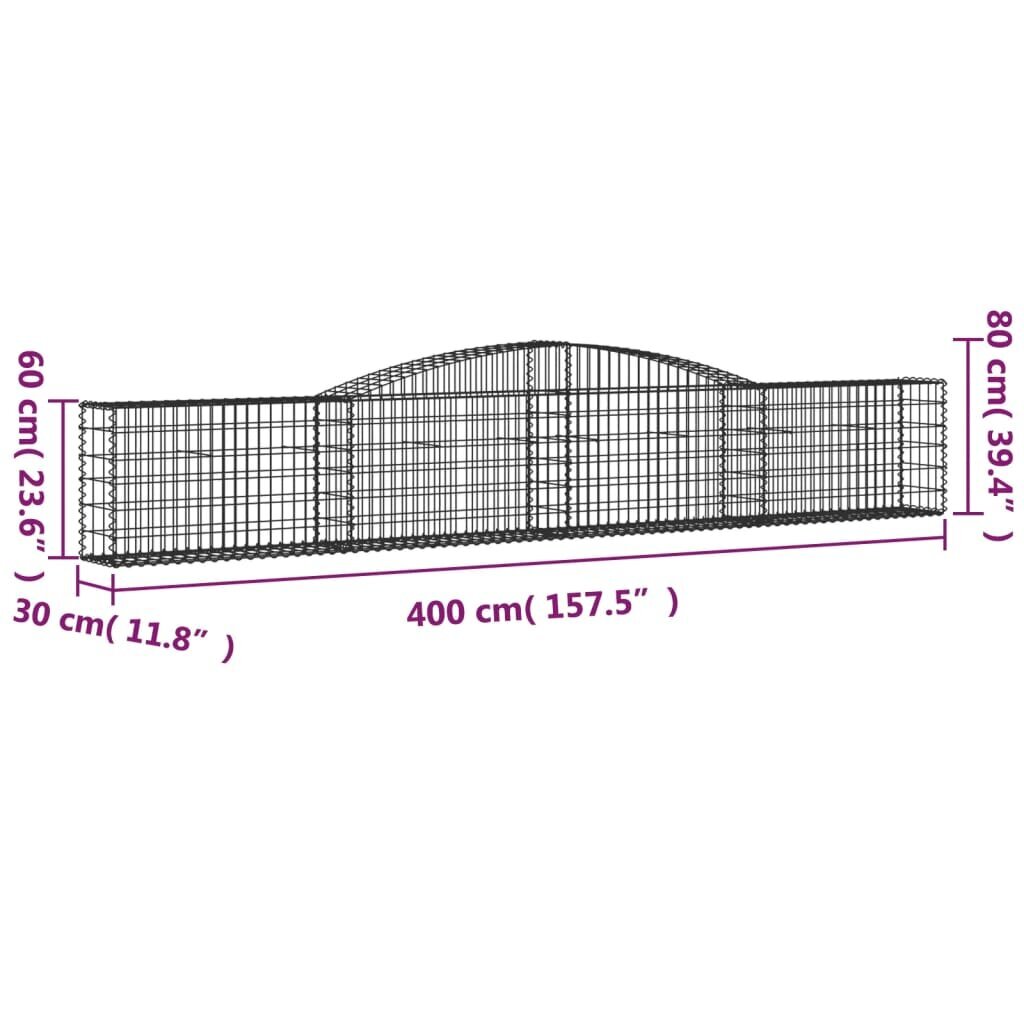 Išlenkti gabiono krepšiai vidaXL, 400x30x60/80cm цена и информация | Tvoros ir jų priedai | pigu.lt