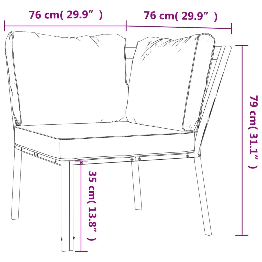 Sodo kėdė su pagalvėlėmis vidaXL 76x76x79cm, juoda kaina ir informacija | Lauko kėdės, foteliai, pufai | pigu.lt