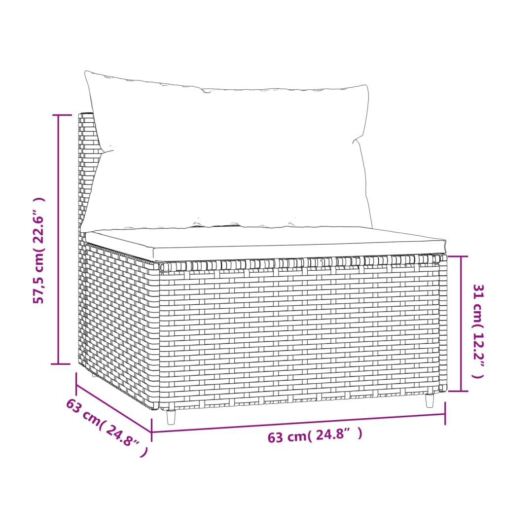 vidaXL Vidurinė sodo sofos dalis su pagalvėlėmis, ruda, poliratanas kaina ir informacija | Lauko kėdės, foteliai, pufai | pigu.lt