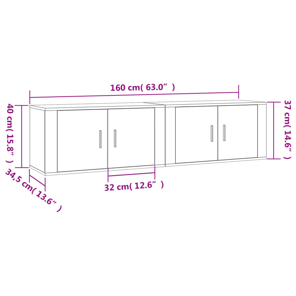 vidaXL Sieninės TV spintelės, 2vnt., betono pilkos, 80x34,5x40cm kaina ir informacija | TV staliukai | pigu.lt