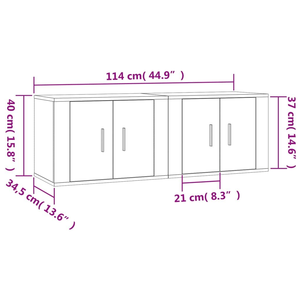 vidaXL Sieninės televizoriaus spintelės, 2vnt., baltos, 57x34,5x40cm kaina ir informacija | TV staliukai | pigu.lt