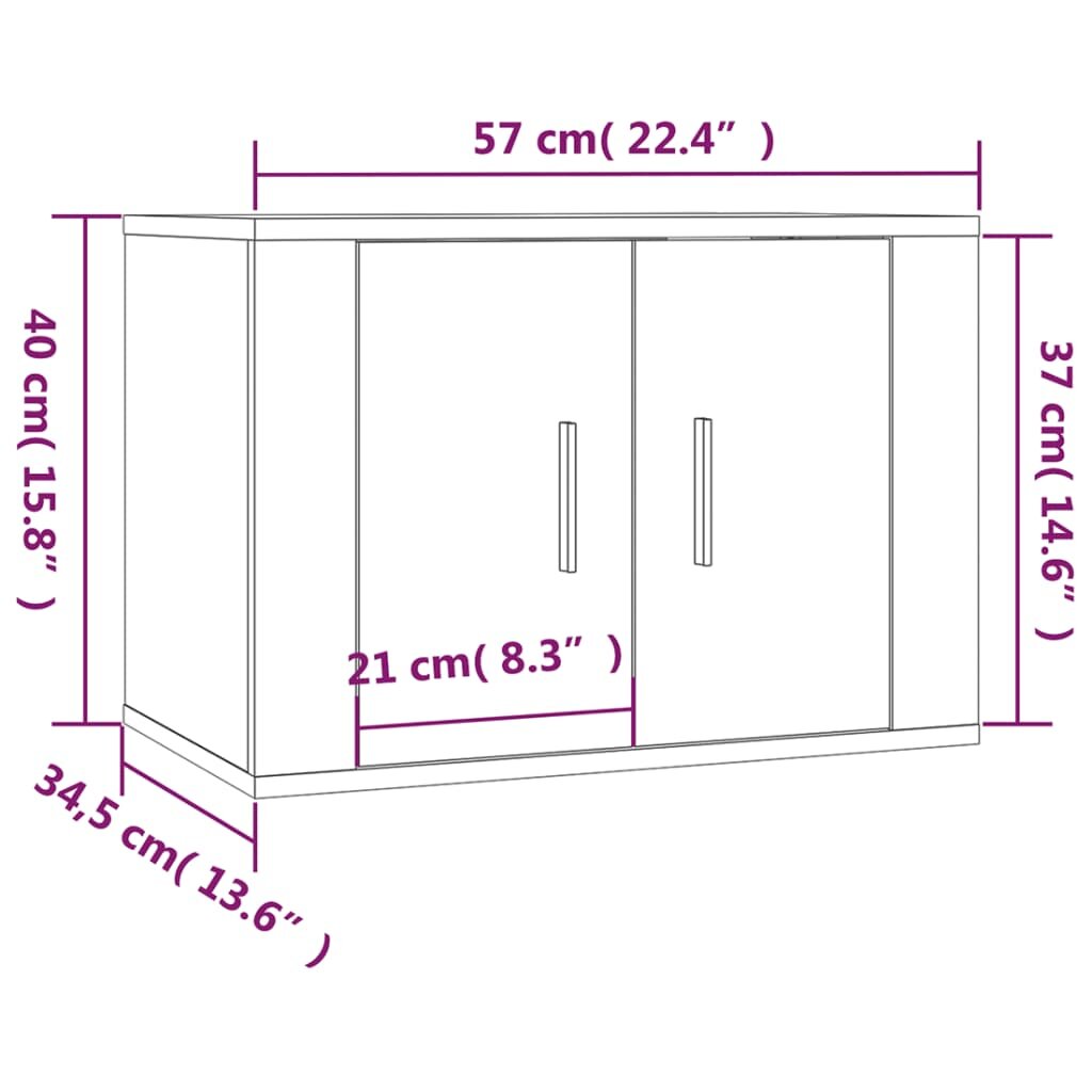 vidaXL Sieninės televizoriaus spintelės, 2vnt., baltos, 57x34,5x40cm kaina ir informacija | TV staliukai | pigu.lt