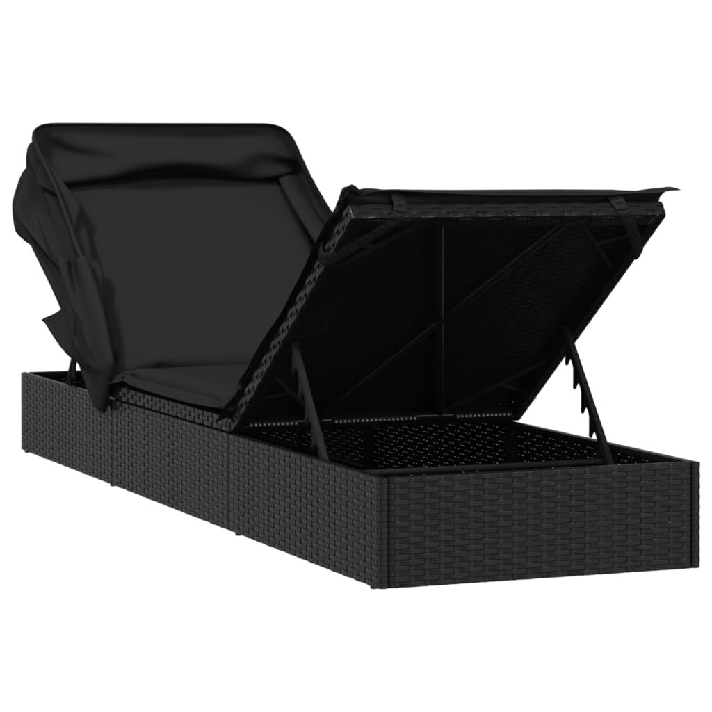 vidaXL Saulės gultas su stogeliu, juodas, 213x63x97cm, poliratanas kaina ir informacija | Gultai | pigu.lt