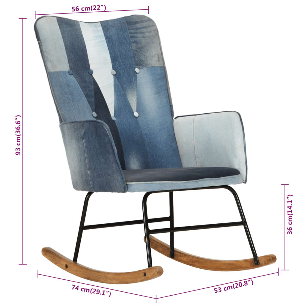 vidaXL Supama kėdė, mėlynos spalvos, drobė, skiautinio dizaino kaina ir informacija | Svetainės foteliai | pigu.lt