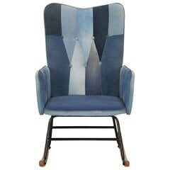 vidaXL Supama kėdė, mėlynos spalvos, drobė, skiautinio dizaino kaina ir informacija | Svetainės foteliai | pigu.lt