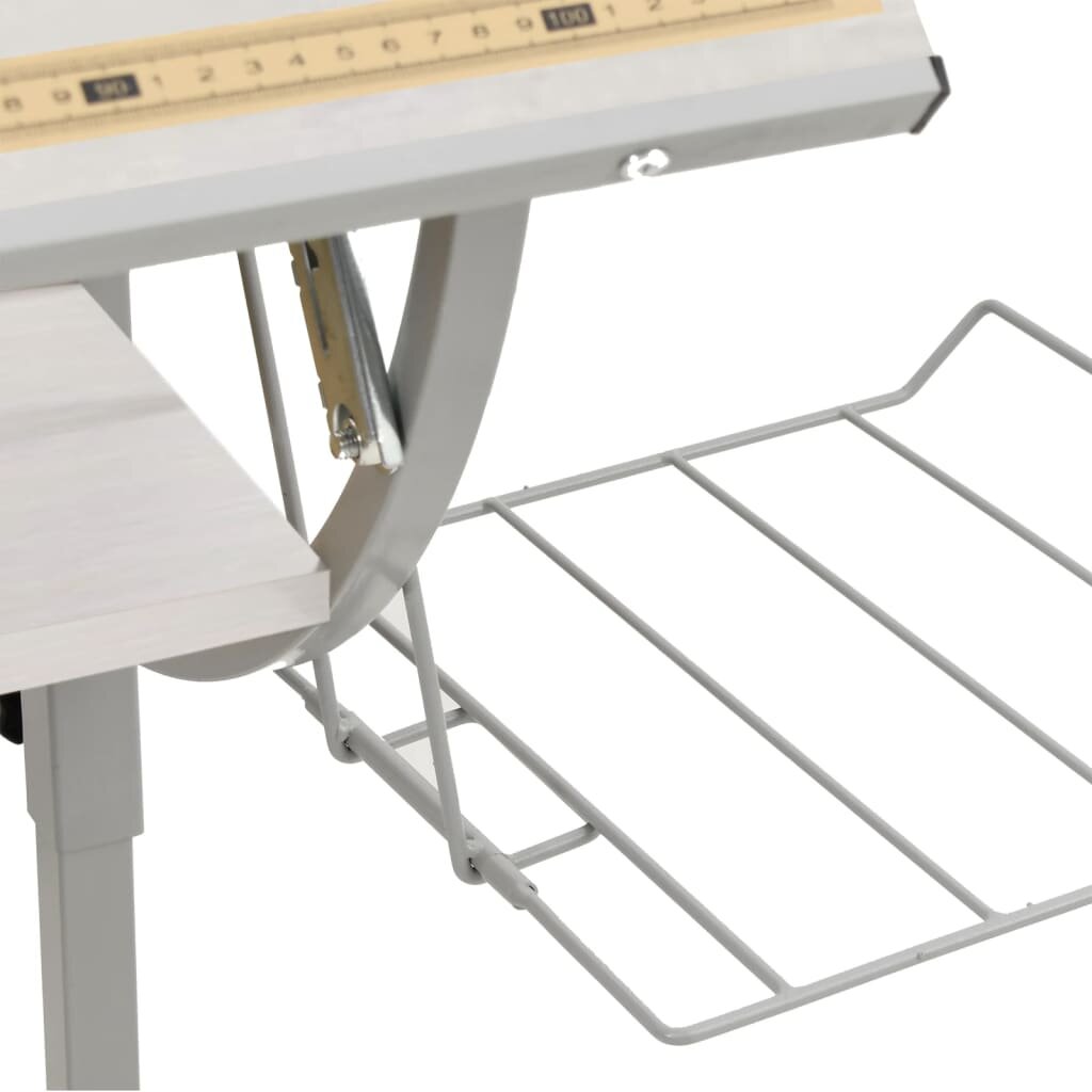vidaXL Stalas, baltas/pilkas, 110x53x(58–87)cm, mediena/plienas kaina ir informacija | Kompiuteriniai, rašomieji stalai | pigu.lt