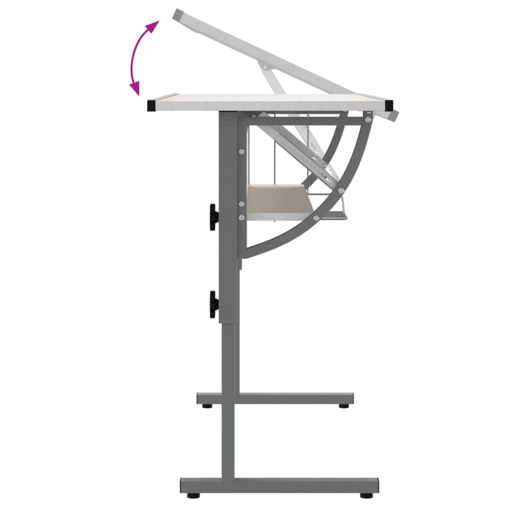 vidaXL Stalas, baltas/pilkas, 110x53x(58–87)cm, mediena/plienas kaina ir informacija | Kompiuteriniai, rašomieji stalai | pigu.lt