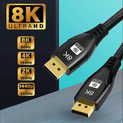 Reagle DisplayPort 1.4 DP, 1.5m цена и информация | Кабели и провода | pigu.lt