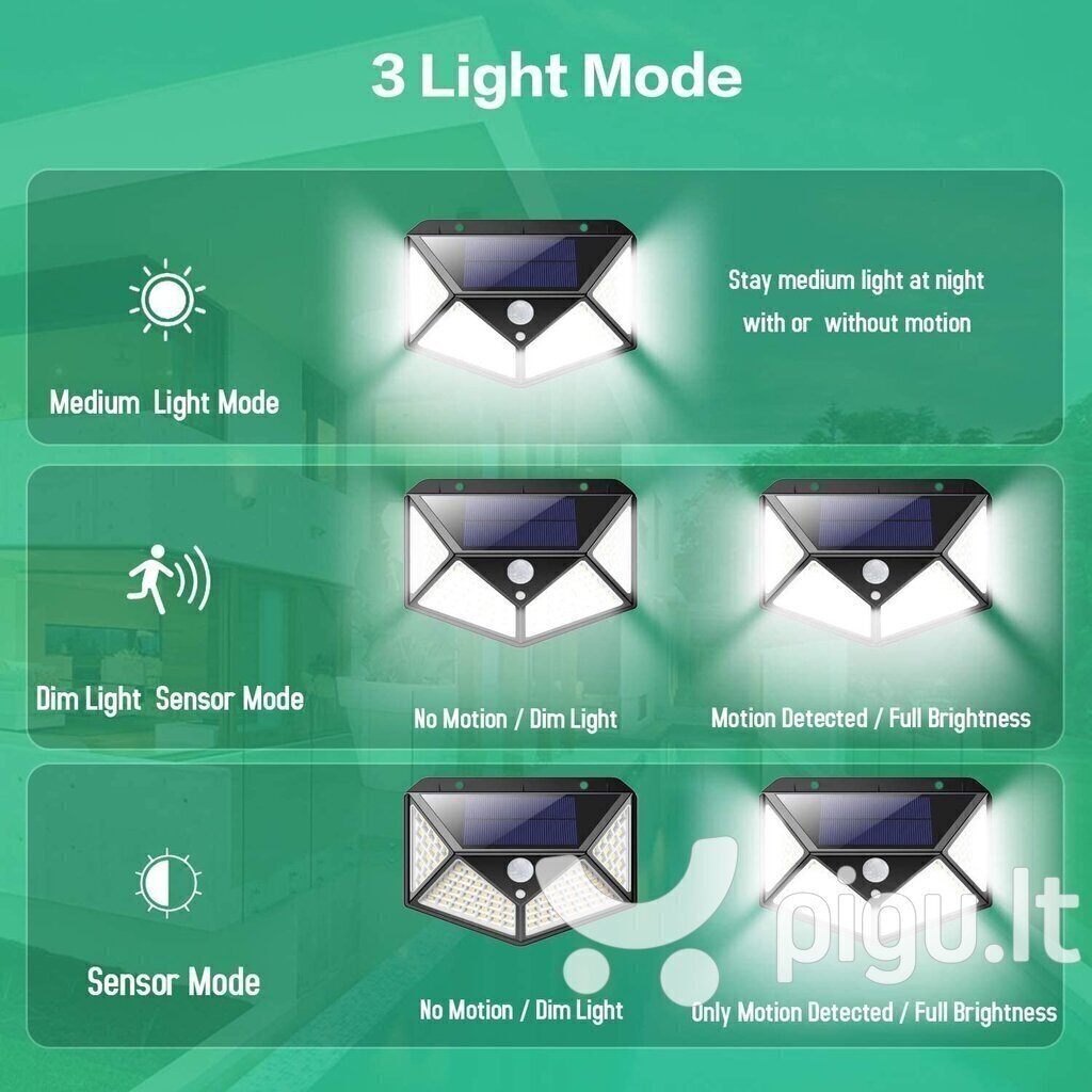 Saulės baterijos LED šviestuvas su judesio davikliu 100 SMD цена и информация | Lauko šviestuvai | pigu.lt