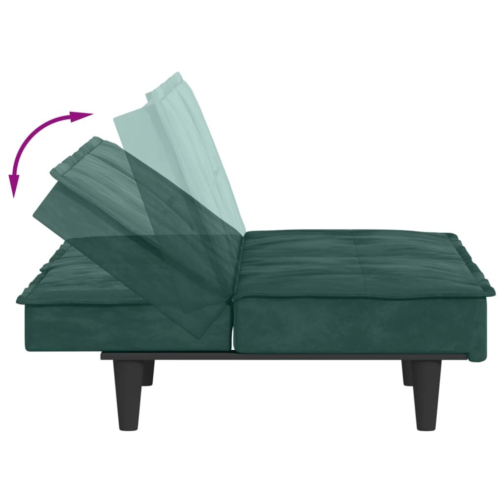 vidaXL Sofa-lova su puodelių laikikliais, tamsiai žalia, aksomas kaina ir informacija | Sofos | pigu.lt