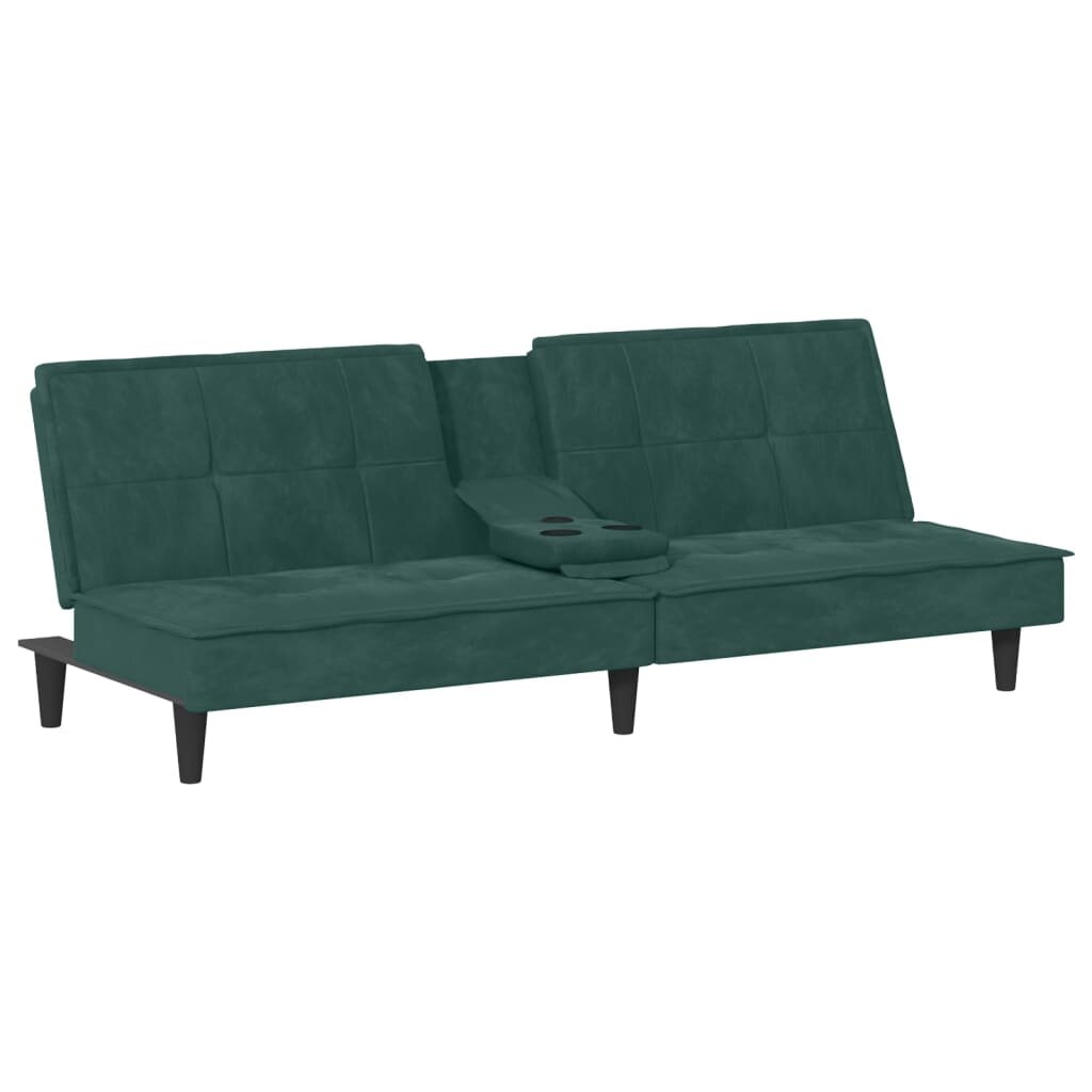 vidaXL Sofa-lova su puodelių laikikliais, tamsiai žalia, aksomas цена и информация | Sofos | pigu.lt
