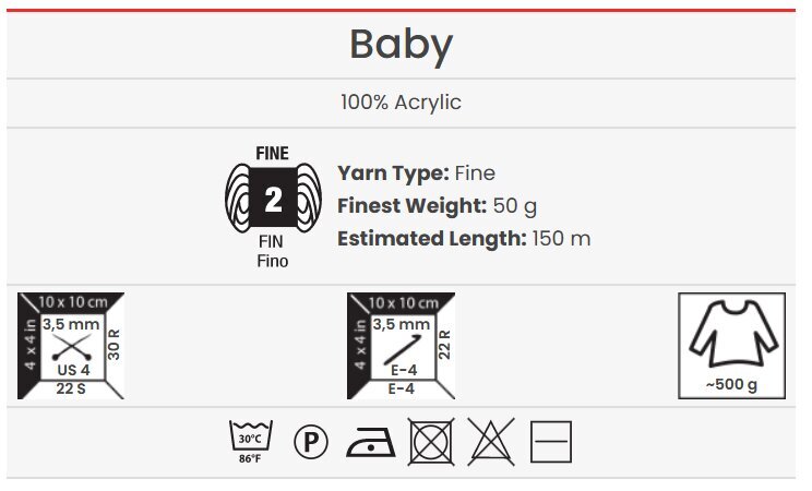 Mezgimo siūlai YarnArt Baby 50 g, spalva 156 kaina ir informacija | Mezgimui | pigu.lt